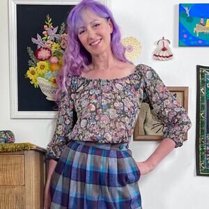 Vintage Floral Peasant Blouse, 1970s Sheer Bohemian Heléne Sidel Top, Sz S